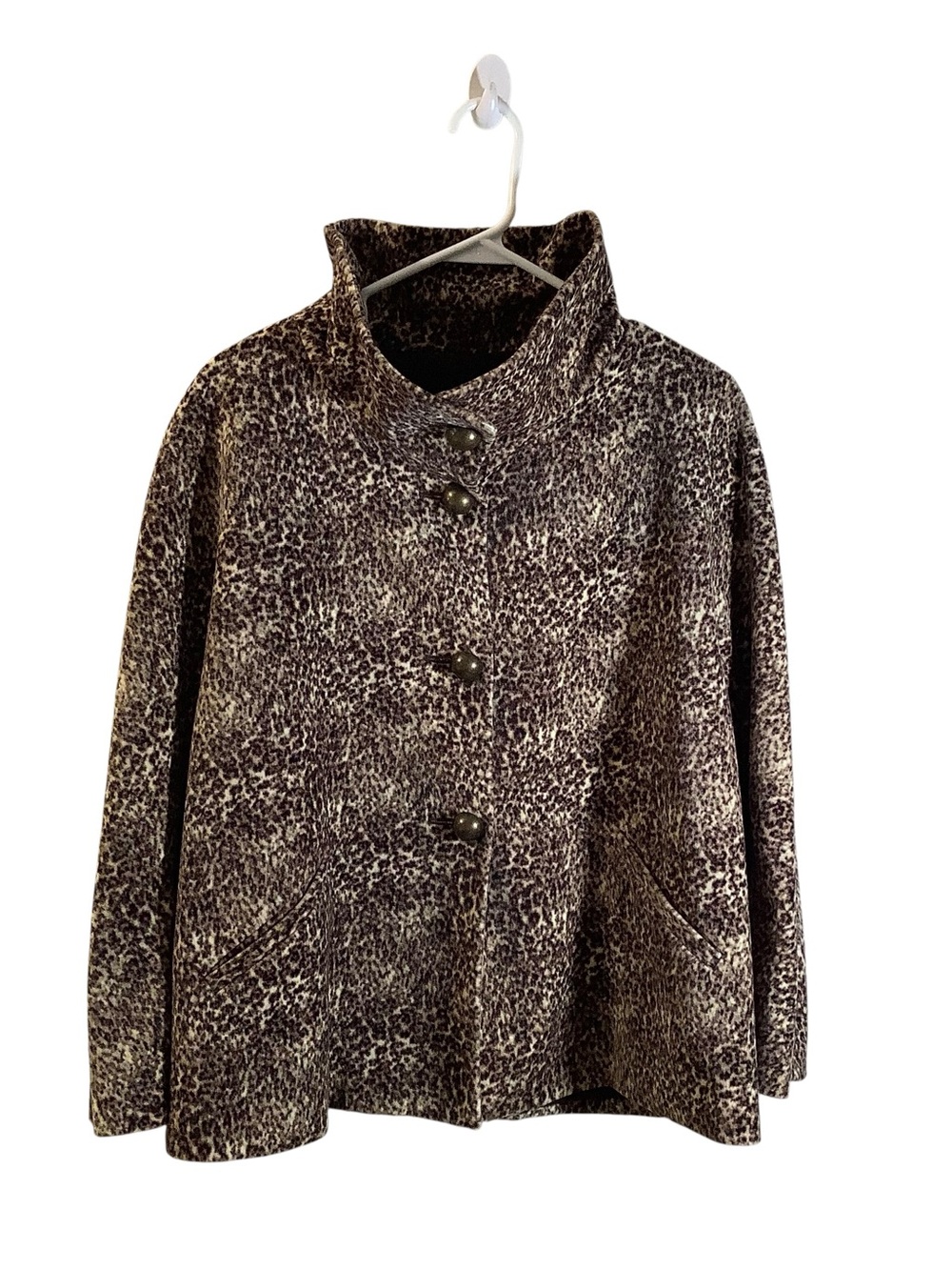 Talbots Leopard Print Button-Up Peacoat